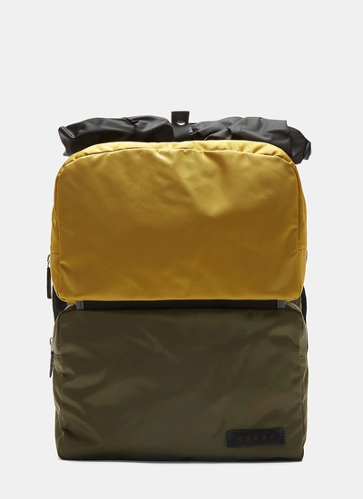 Marni Detachable Cargo Pocket Backpack In Khaki And Mustard