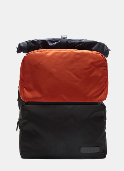 Marni Detachable Cargo Pocket Backpack In Black And Rust Orange