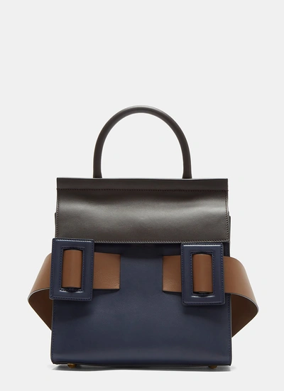 Marni Contrast Buckled Strap Two-tone Handbag In Navy