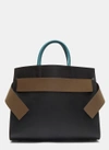 MARNI LARGE BUCKLED STRAP TWO-TONE HANDBAG IN BLACK AND TEAL,090900000454660