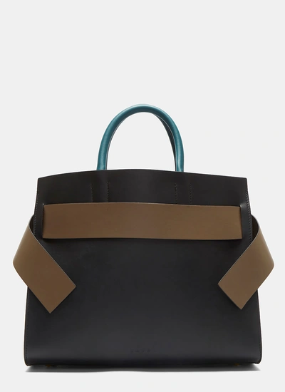 Marni Large Buckled Strap Two-tone Handbag In Black And Teal