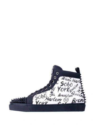 Shop Philipp Plein Black And White Leather High-top Wood Sneakers In Black-nickel