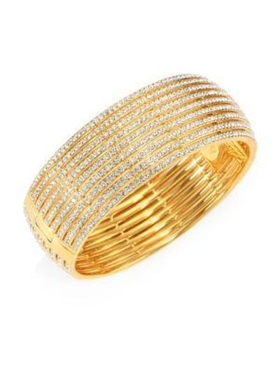 Shop Adriana Orsini Crystal-striped Hinge Bangle In Yellow Gold