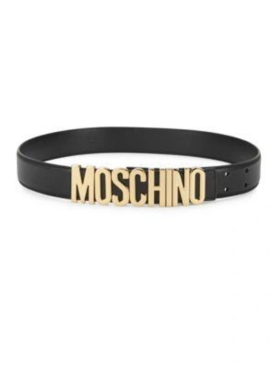 Moschino Basic Leather Belt In Black
