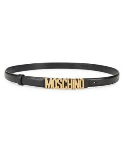 Moschino Slim Leather Belt In Black