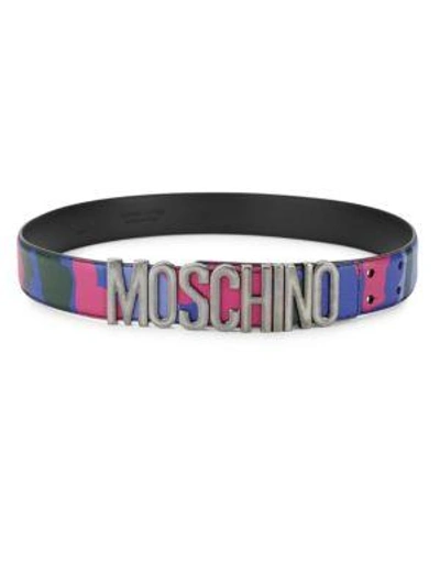 Moschino Camouflage Leather Belt In Multi