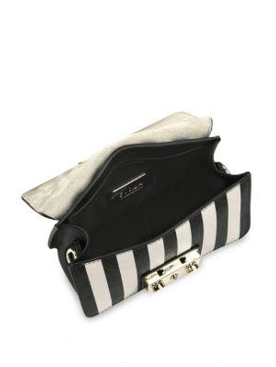 Shop Furla Metropolis Stripe Leather Shoulder Bag In Onyx-petal