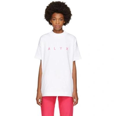 Shop Alyx 1017  9sm Ssense Exclusive White Logo Mock Neck T-shirt In White/pink