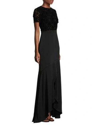Shoshanna Velvet Lace Gown In Black