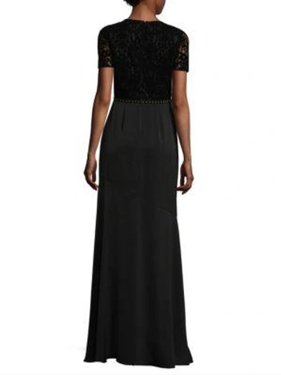 Shop Shoshanna Velvet Lace Gown In Black