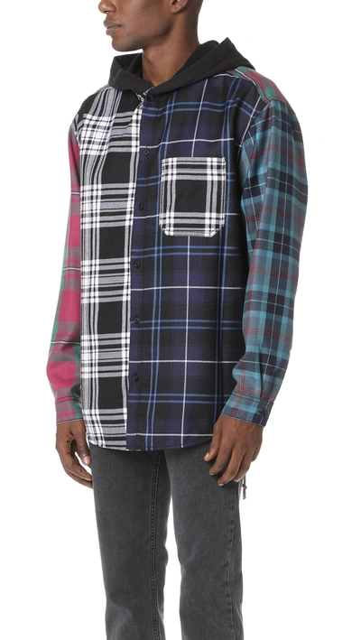 Shop Alexander Wang Wool Tartan Multi Combo Hooded Shirt In White