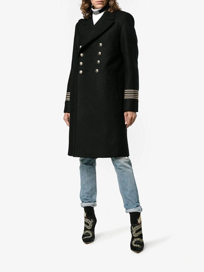 Shop Saint Laurent Double Breasted Military Coat In Black