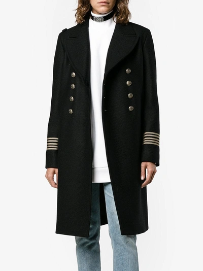 Shop Saint Laurent Double Breasted Military Coat In Black