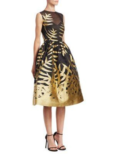 Shop Oscar De La Renta Metallic Leaf Dress In Black Gold