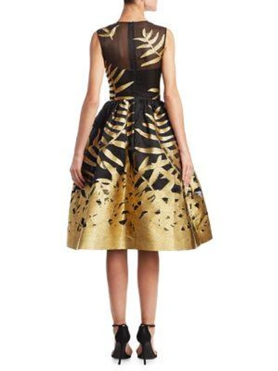Shop Oscar De La Renta Metallic Leaf Dress In Black Gold