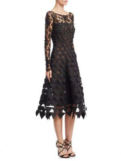 Shop Oscar De La Renta Triangle Embroidered Dress In Black