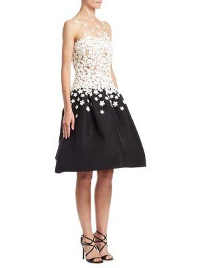 Shop Oscar De La Renta Floral Silk Illusion Dress In Black White