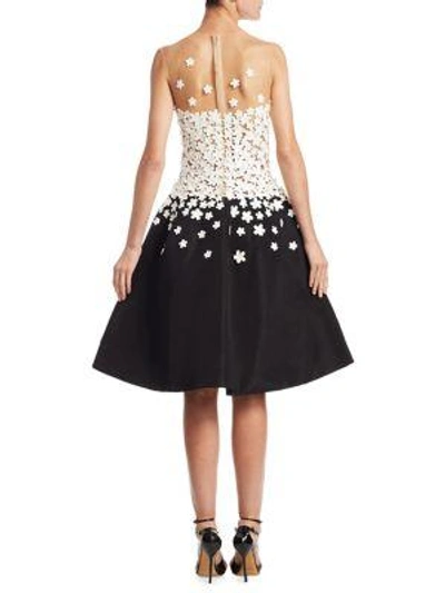 Shop Oscar De La Renta Floral Silk Illusion Dress In Black White
