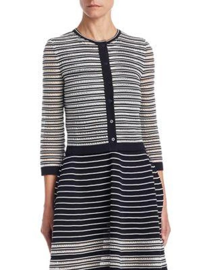 Shop Oscar De La Renta Classic Striped Cardigan In Navy