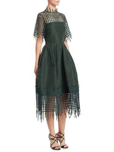 Oscar De La Renta Silk Patchwork Dress In Fern
