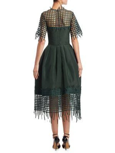 Shop Oscar De La Renta Silk Patchwork Dress In Fern
