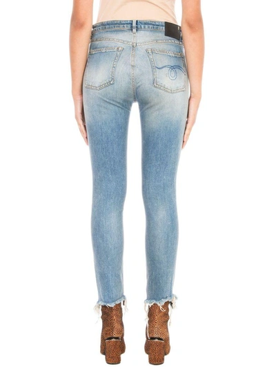 Shop R13 Jenny Frayed-hem Skinny Jeans In Cyan