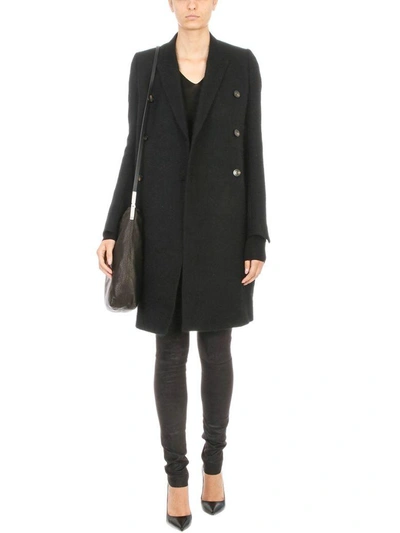 Shop Rick Owens Double Breasted Mohair Blend Peacoat In Black