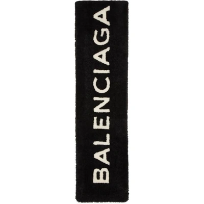 Shop Balenciaga Black Shearling Logo Scarf