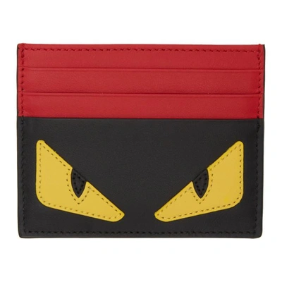 Shop Fendi Black And Red Bag Bugs Card Holder