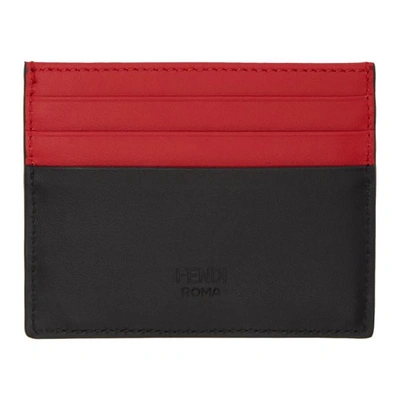Shop Fendi Black And Red Bag Bugs Card Holder