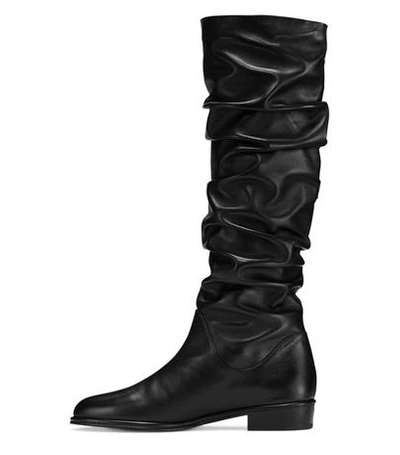 Stuart Weitzman Women s Flatscrunchy Leather Tall Boots In Black