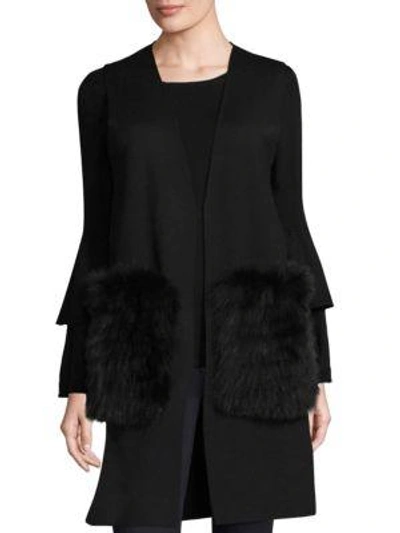 Kobi Halperin Roanne Sweater Vest W/ Removable Fur Trim In Black