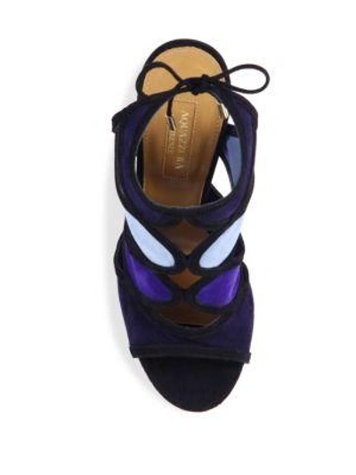 Shop Aquazzura Vika Multicolor Suede Sandals In Blue Multi