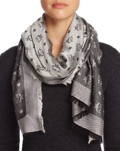 Shop Mcm Monogram Jacquard Scarf In Silver