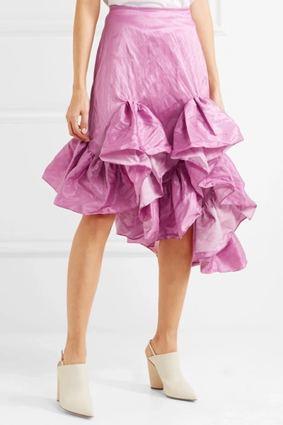 Shop Marques' Almeida Ruffled Crinkled-taffeta Skirt