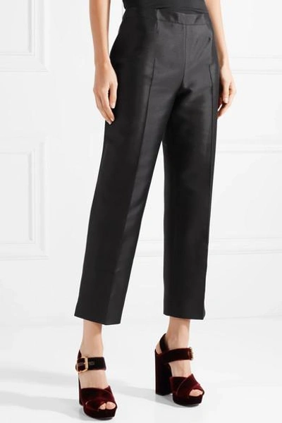 Shop Prada Cropped Wool And Silk-blend Straight-leg Pants In Black