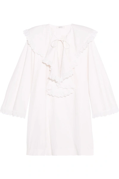 Isa Arfen Venetian Ruffled Broderie Anglaise-trimmed Cotton-poplin Mini Dress