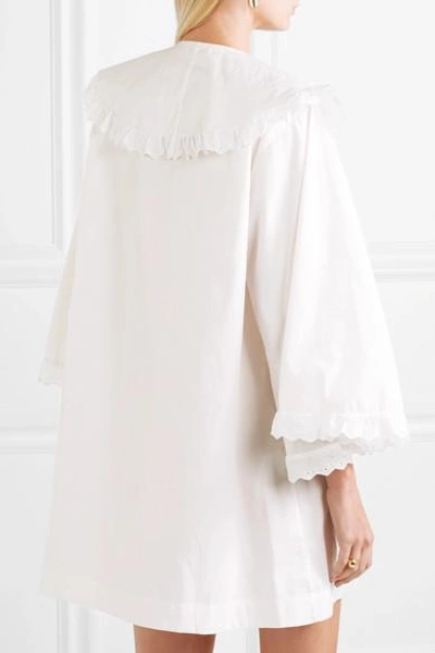 Shop Isa Arfen Venetian Ruffled Broderie Anglaise-trimmed Cotton-poplin Mini Dress
