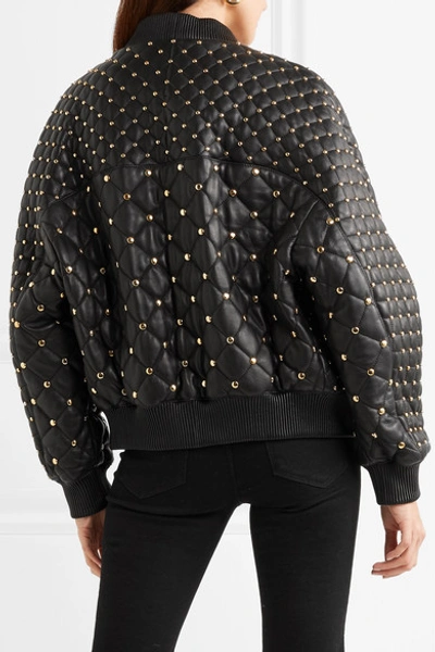 Balmain Studded Quilted Leather Bomber Jacket In Black | ModeSens