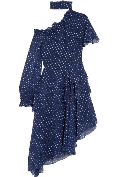 Shop Sandy Liang Midol Asymmetric Cutout Printed Silk-georgette Dress