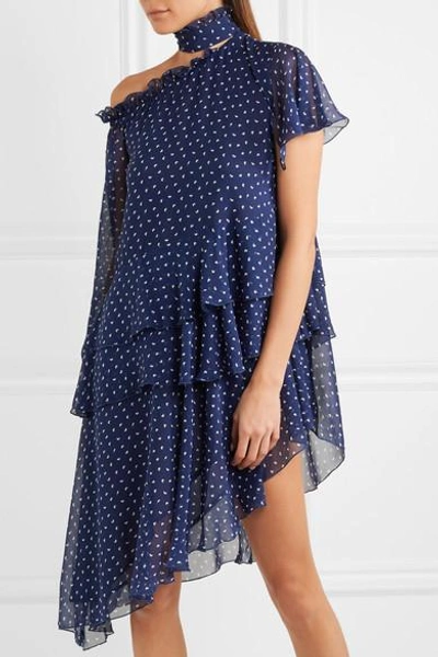 Shop Sandy Liang Midol Asymmetric Cutout Printed Silk-georgette Dress