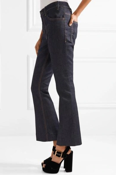 Shop Prada Cropped High-rise Flared Jeans In Dark Denim