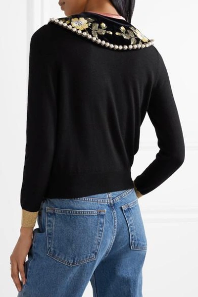 Shop Gucci Embellished Cashmere And Silk-blend Sweater In Black