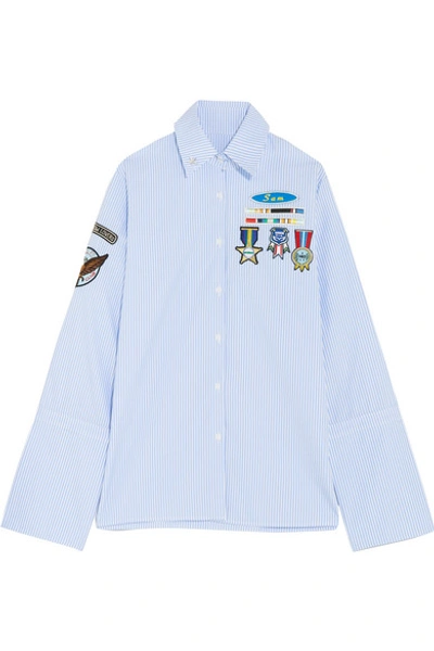 Shop Mira Mikati Scout Striped Appliquéd Cotton-poplin Shirt