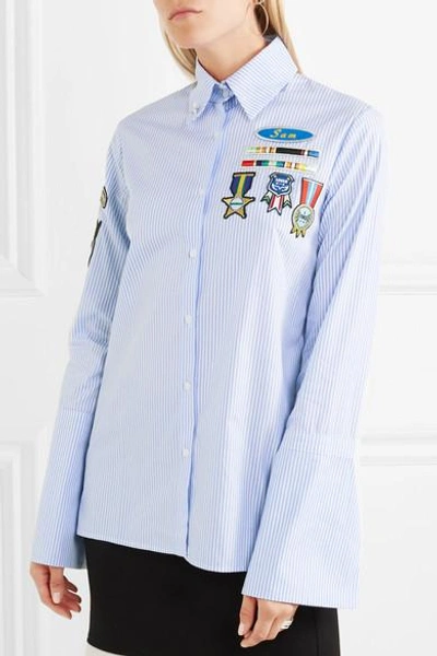 Shop Mira Mikati Scout Striped Appliquéd Cotton-poplin Shirt