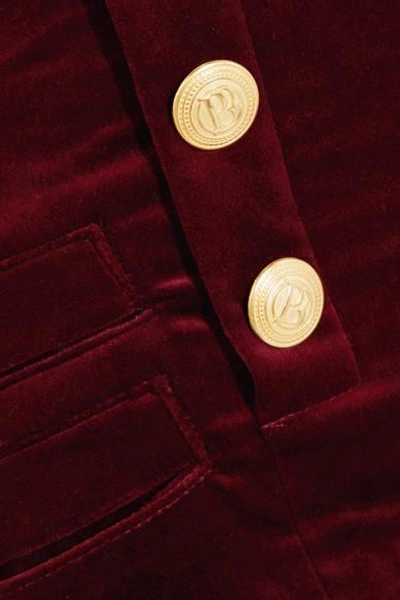 Shop Pierre Balmain Velvet Shorts In Burgundy