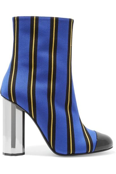 Shop Marco De Vincenzo Patent Leather-trimmed Striped Canvas Ankle Boots In Blue