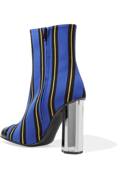 Shop Marco De Vincenzo Patent Leather-trimmed Striped Canvas Ankle Boots In Blue