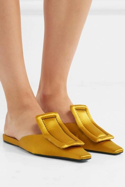 Shop Marni Satin Slippers In Mustard