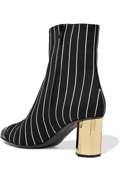 Shop Marco De Vincenzo Patent Leather-trimmed Pinstriped Wool Ankle Boots In Black